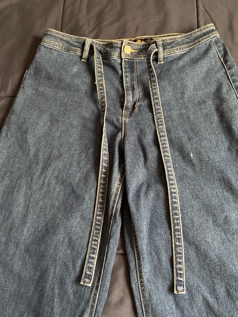 Indigo Rein Dark Blue Wide Leg Jeans with Waist Tie